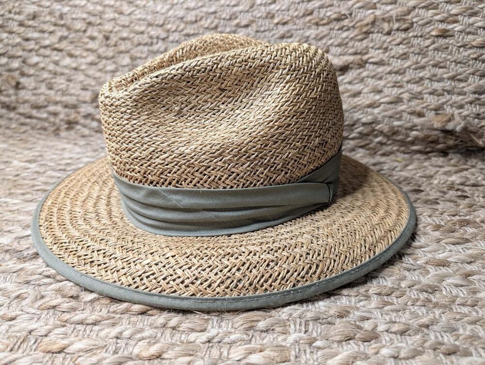 Men's "Summer Club" Panama Hat Brown Straw Green Band Safari Beach Size L/XL